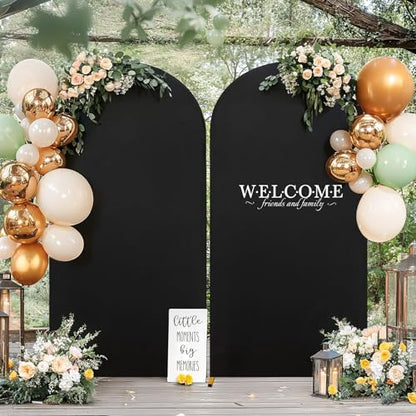 Set of 2 Black Arch Covers (6.6ft & 5ft) Spandex Stretchy Fitted Arch Backdrop Covers Wrinkle-Free Round Top Chiara Arch Stand Cover for Graduation Wedding Birthday Party Banquet Background - color: Black, size: 6.6FT, 5FT