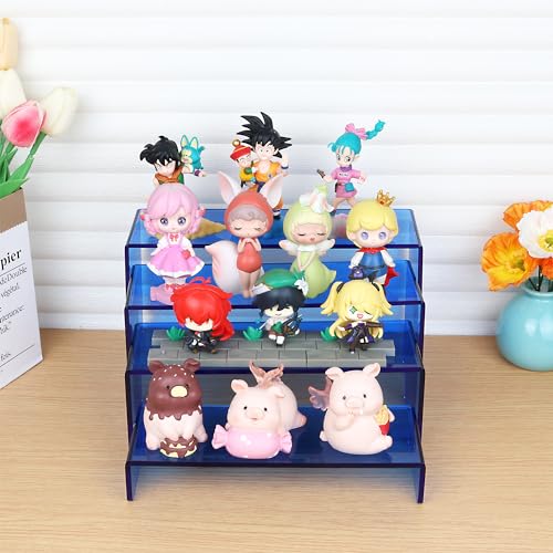 ELEGANTLIFE Acrylic Display Risers Set of 4, 4-Level Tiered Display Stands for Cupcakes, Small Figures & Jewelry, Compact Countertop Display Shelf, Multiple Colors Available (Translucent Blue) - color: Translucent Blue