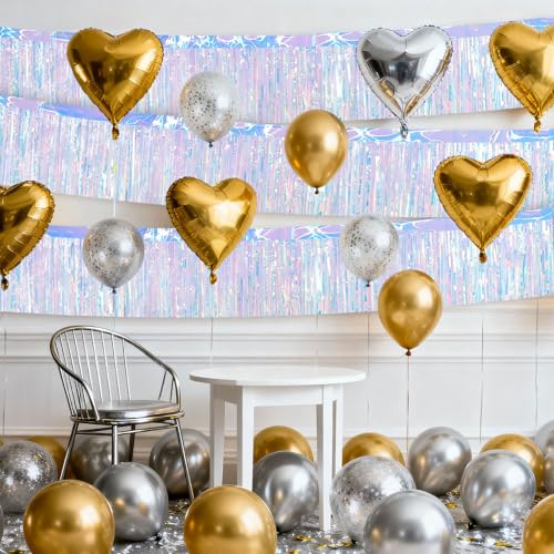 4 Packs Foil Fringe Garland Tinsel Streamers Shiny Wall Hanging Birthday Banner Backdrop for Graduation Wedding Anniversary Celebration Happy Birthday Party Decorations Iridescent - color: Iridescent Blue
