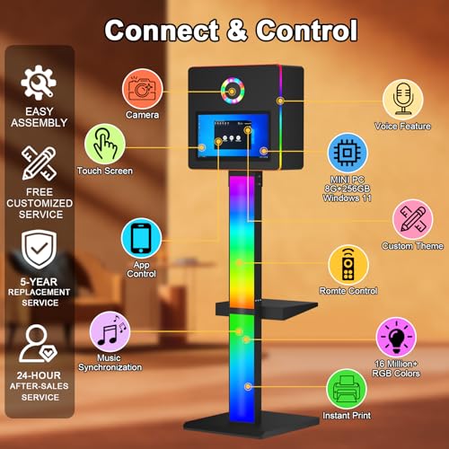 DSLR Photo Booth Built-in Mini PC and Flight Case Mirror Photo Booth with 15.6" Touch Screen RGB Lights App Control for Parties Weddings Event Rentals (Black) - color: Black
