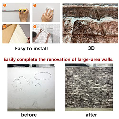 10PCS 3D Wall Panels Peel and Stick Foam 3D Brick Wallpaper Peel and Stick Red Faux Stone Wall Panel Self-Adhesive Wallpaper (10PCS, Red) - color: Red, size: 10PCS