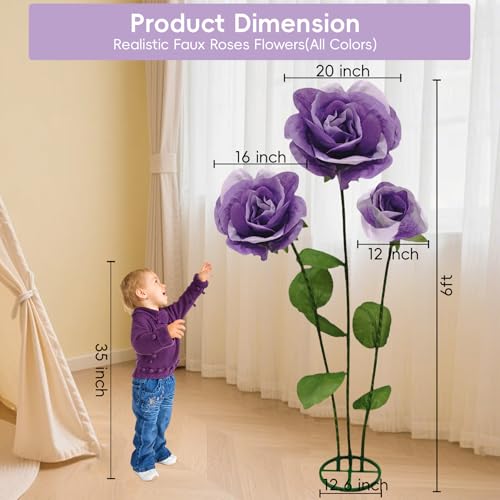 3pc Large Flowers Home Outdoor Decorations - Artificial Paper Large Flowers Adjustable Bendable Flower Decorations for Wedding Background Decor, Shop Window Display,Photography Props, Banquet (Purple) - color: Purple Rose