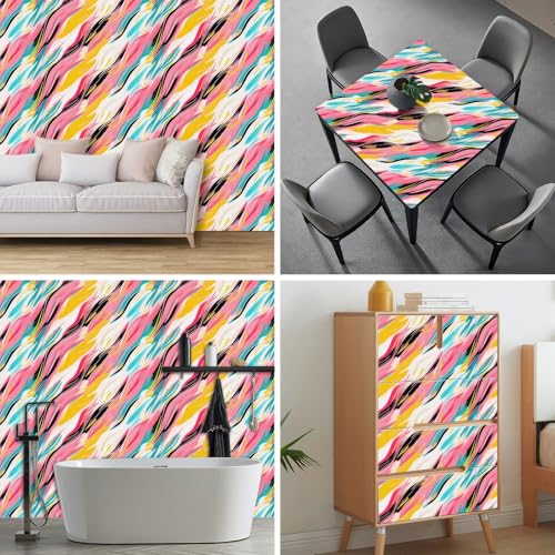 HOMETITUTE Vibrant Brushstroke Modern Abstract Wallpaper Peel and Stick Contact Paper Wall Paper Stick 17.7" x 118.1" Self Adhesive Removable Vinyl Wall Covering Bedroom Kitchen Bathroom Home Decor - color: Vibrant Brushstroke Modern
