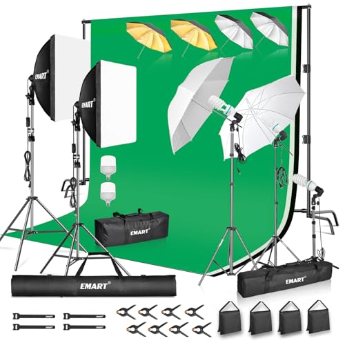 EMART Photography Lighting Kit, Softbox Lighting Kit with Background and Umbrella, 3 Color Green/White/Black Screen Backdrop Stand,Photo Studio Equipment for Video Shoot or Product Photography