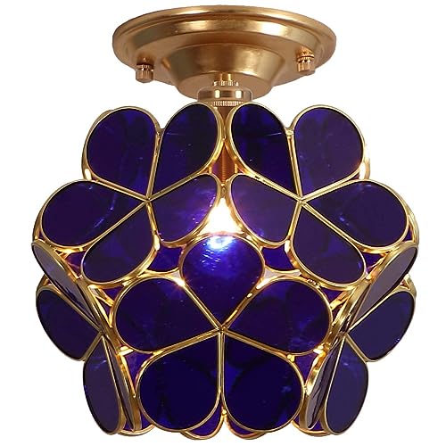 Bieye L10898 Flower Petals Tiffany Style Stained Glass Close to Ceiling Light for Home Decor (Cobalt Blue, 8" Cherry Blossom) - color: Cobalt Blue, size: 8" Cherry Blossom