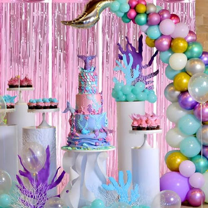 Valentines Day 4 Pack 3.3 * 8.3 ft Foil Curtain Metallic Tinsel Fringe Curtains Photo Booth Props Backdrop for Birthday Wedding Engagement Baby Shower Christmas Holiday Celebration Partyl,Pink - color: Pink, size: 4 Pack