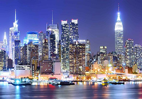 New York City Backdrop Manhattan Night Scene Skyscraper Urban Light Background Video Studio Photo (Vinyl-10x7ft) - color: Vinyl, size: 10x7ft