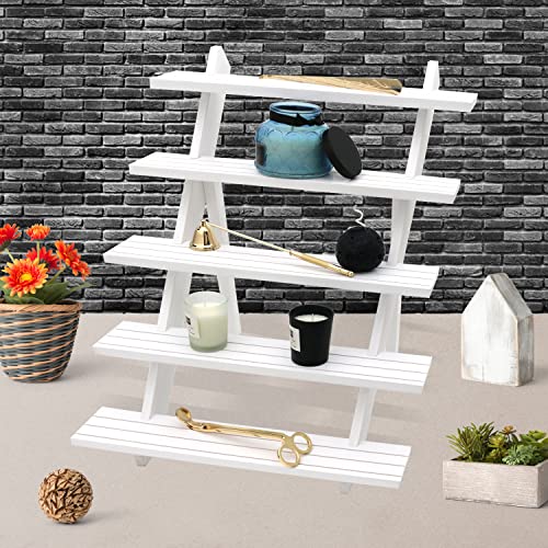 101pcs 5-Tier Wood Earring Display Stand, Retail Display Riser Earring, Ring Holder Stand, Removable Countertop Small Merchandise Display Stand with 100 Pcs Earring Card (White) - color: White