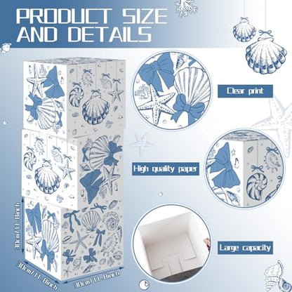 Tenceur 6 Pcs Last Toast on The Coast Bachelorette Party Decor Boxes Coastal Beach Blue Bow Seashell Paper Boxes 11.8'' Ocean Under The Sea Photo Booth Prop for Baby Shower Birthday Bachelorette Party - style: Coastal