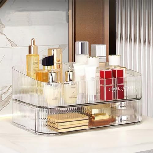 Makeup Organizer with Stackable Drawers, Bathroom Vanity Organizers and Storage, Ideal for Desk and Dresser Countertops, Great for Cosmetics, skincare, Lipsticks, Nail Care -Clear - color: Clear, size: Tray and Drawer