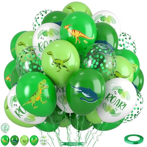 Dinosaur Balloons, 12 Inch Dark Fruit Light Green White Dinosaur Printed Latex Balloons for Boy Dino Birthday Party Decorations Jungle Baby Shower Safari Backdrop - color: Fruit Green White