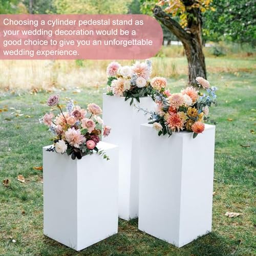 HAISIWLKJ 3PCS Cylinder Pedestal Stands for Parties, White Metal Round Cylinder Plinths Dessert Table Display Pillars for Birthday Wedding Bridal Baby Shower Party Decorations(Small)