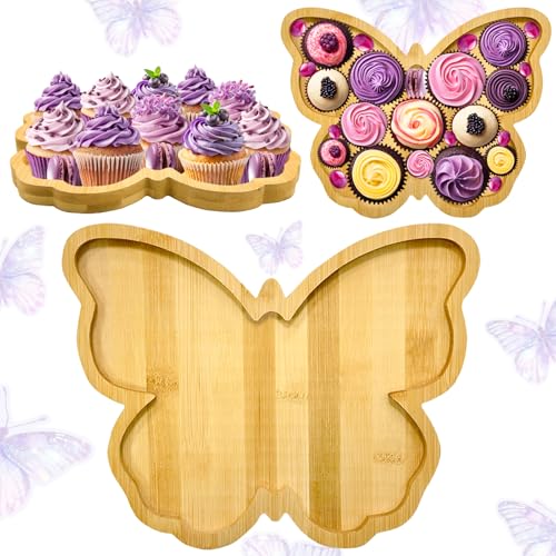 1 PCS Wooden Butterfly Party Decorations Butterfly Baby Shower Charcuterie Boards for Table Fairy Party Favors Food Tray Baby Girl Serving Platter Fillable Dish Plates for 1st Birthday Wedding Supply - color: Wooden Butterfly