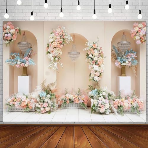 Leowefowa 8x4ft Vinyl Romantic Rose Flower Wedding Backdrop Floral Wall Photography Background Bridal Shower Wedding Party Decorations Anniversary Wedding Birthday Backgrounds Studio Props - size: 8x4ft