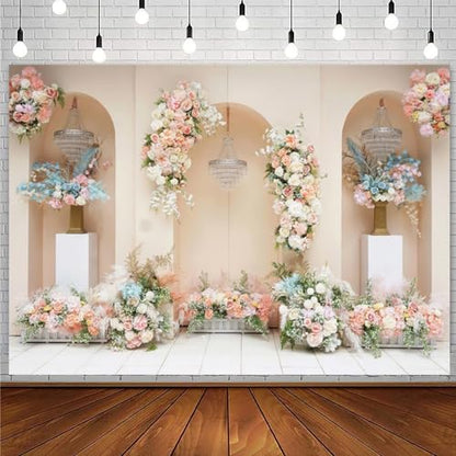 Leowefowa 7x5ft Vinyl Romantic Rose Flower Wedding Backdrop Floral Wall Photography Background Bridal Shower Wedding Party Decorations Anniversary Wedding Birthday Backgrounds Studio Props - size: 7x5ft
