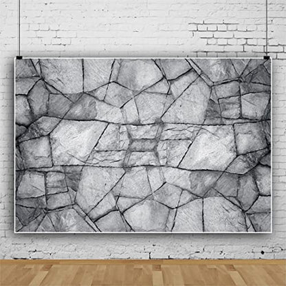 Laeacco 5x3ft Retro Brick Wall Texture Backdrop, Abstract Geometry Pattern Photography Background Shabby Stone Bricks Backdrop Cover for Theme Party Decor Kids Adult Studio Photo Booth Props - size: 5x3ft