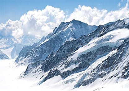 BELECO 5x4ft Fabric Winter Snow Mountain Photography Backdrop Swiss Alps Great Aletsch Glacier Blue Sky White Clouds Background Outdoor Adventure Ski Mountain Party Decorations Portrait Photo Props