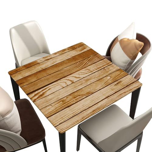 Square Fitted Table Cover, Polyester Elastic HemBrown Old Wood Texture Background Rustic, for Dining Room, Outdoor Party, Kitchen Decor, Suit for 24"x24" Square Table - color: Wood Texture -1, size: 24" x 24" (Square)