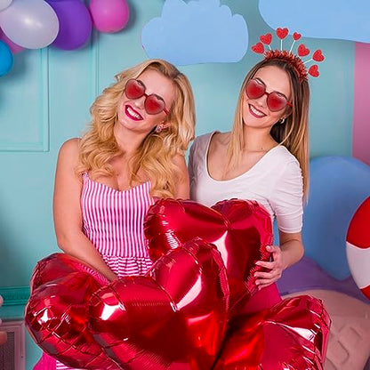 Heart Headband and Heart Sunglasses for Valentine, Wedding, Birthday, Party - One Size Fits Most - Red