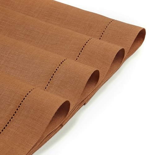 D'Moksha Homes Rust Linen Placemats Set of 4 - Classic Hemstitch Placemats 14 x 19 Inch - 100% Pure Linen Table Mats for Spring - Handcrafted and Machine Washable - color: 07 - Rust