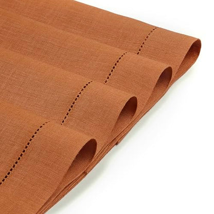 D'Moksha Homes Rust Linen Placemats Set of 4 - Classic Hemstitch Placemats 14 x 19 Inch - 100% Pure Linen Table Mats for Spring - Handcrafted and Machine Washable - color: 07 - Rust