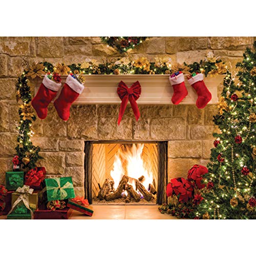 10x8FT Christmas Photography Backdrops Child Christmas Fireplace Decoration Background for Photo Studio (11209) - size: 10x8FT