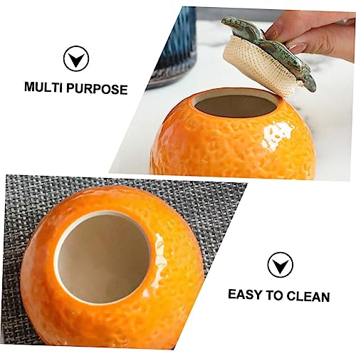 ABOOFAN 1Pc Ceramic Orange Jar Style Fruit Ornament for Home Decor Photography Props Airtight Tea Storage Container Simulation Design Present