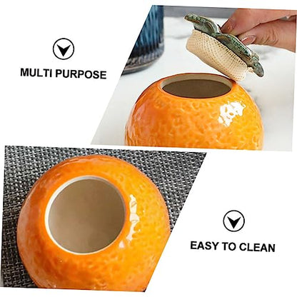 ABOOFAN 1Pc Ceramic Orange Jar Style Fruit Ornament for Home Decor Photography Props Airtight Tea Storage Container Simulation Design Present