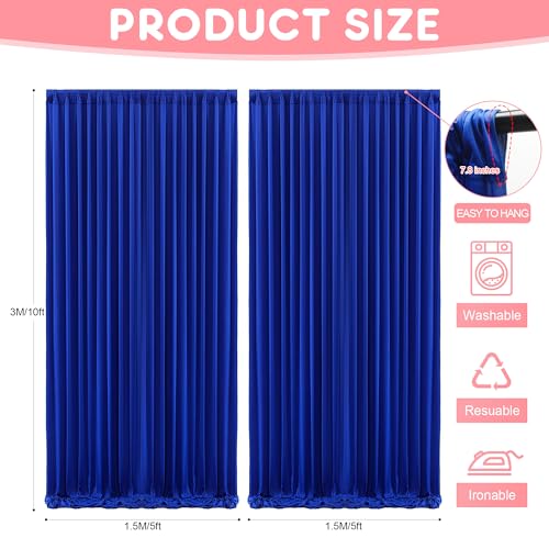 Asee'm 10x10FT Royal Blue Backdrop Curtains for Parties, Polyester Photo Fabric Curtain Backdrop Drapes for Birthday Wedding Party Decor Background Photography with Rod Pocket, 5x10FT, 2 Panels - color: Royal Blue, size: 5'(W) x 10'(H), 2 panels