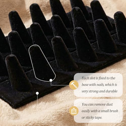 2 Pack Velvet Finger Ring Display, 18 Slot 3-Tier Jewelry Counter Showcase Storage Organizer Holder Stand for Rings, Black