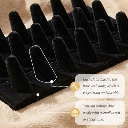 2 Pack Velvet Finger Ring Display, 18 Slot 3-Tier Jewelry Counter Showcase Storage Organizer Holder Stand for Rings, Black