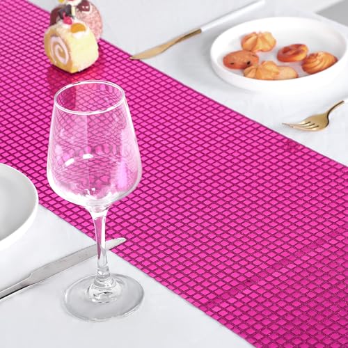 Aneco 2 Pack Disco Party Table Runner 11 x 108 Inch Mirror Hot Pink Glitter Foil with Sparkle Sequin Table Runner for Bachelorette 70s 80s Party Home Table Decorations - color: Hot Pink