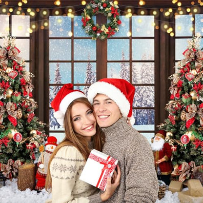 10x8ft Christmas Tree Window Backdrop Winter Snow View Photo Background for Christmas Santa Claus Snowman Backdrop Banner Photography Studio Props Christmas Tapestry - size: 10x8ft-Polyester