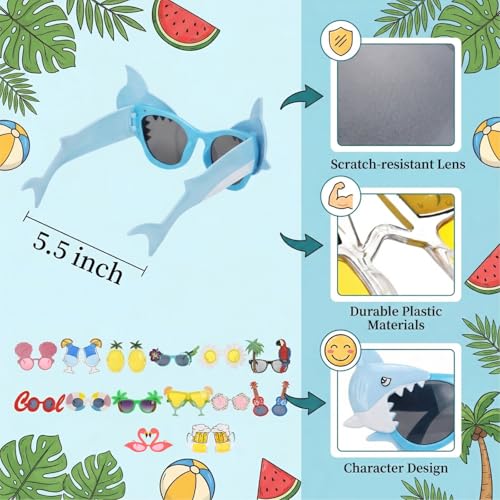 Pumtus 15 Pairs Luau Party Sunglasses, Plastic Novelty Funny Hawaiian Glasses, Tropical Fancy Dress Props, Summer Sunglasses Party Favors, Photo Booth Props, Party Accessory for Birthday, Themed Party