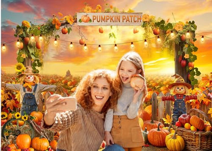 7X5FT Fall Backdrop Photography Pumpkin Patch Backdrops Autumn Harvest Backgroud Rural Scenery Back Drop Thanksgiving Party Banner Photo Booth Props D910 - size: 7x5ft