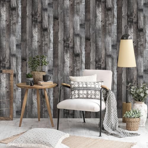 Peel and Stick Wood Wallpaper Grey/Black Vinyl 17.3"×200" Contact Paper Self Adhesive Thick Waterproof Self Adhesive for Cabinets liveroom - color: Grey/Black, size: 17.3" x 200"