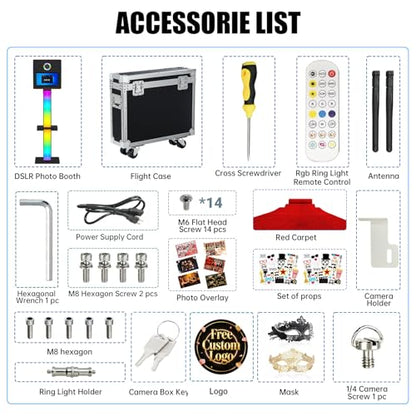 DSLR Photo Booth Built-in Mini PC and Flight Case Mirror Photo Booth with 15.6" Touch Screen RGB Lights App Control for Parties Weddings Event Rentals (Black) - color: Black