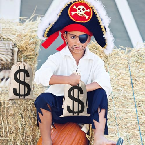 4Pcs 6.3 x 9 Inches Canvas Money Bags - Halloween Prop Money Bag with Dollar Sign, Money Sacks for Bank Robber Costume Pirate Cosplay Theme Party - size: S-6.3 x9 in