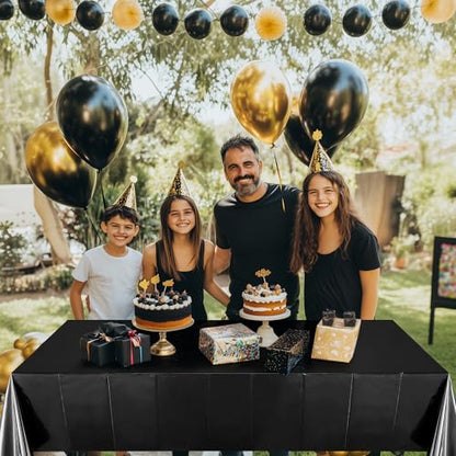 Just Shimmer 2pcs Black Foil Tablecloth 54 * 72inch Birthday Graduation Halloween Party Table Cloths Plastic Waterproof Disposable Table Cover for Halloween Neon Anniversary Party Supplies - color: Black