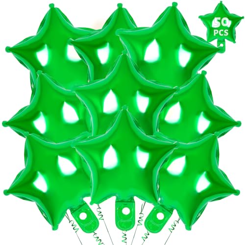 50 Pcs Star Balloons,10 Inch Green Star Foil Balloons,Stars Shaped Balloon Mylar Helium Balloon for Birthday Party Anniversary Wedding Baby Shower Decorations (10inch-green) - color: 10inch-green