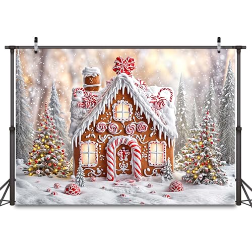 7 x 5 ft Christmas Gingerbread House Backdrop Winter Snowflake Photo Backdrop Xmas Tree Gingerbread House Christmas New Year Holiday Photograph Decorations Candyland Themed Banner Photo Booth Props - size: 7X5FT