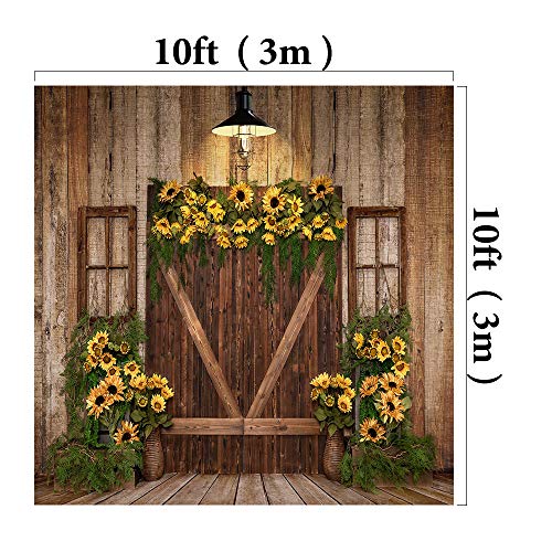 Kate 10x10ft Spring Sunflowers Photography Backdrops Vintage Wood Wall Wooden Fence Birthday Party or Portrait Photo Background Studio - size: 10x10ft