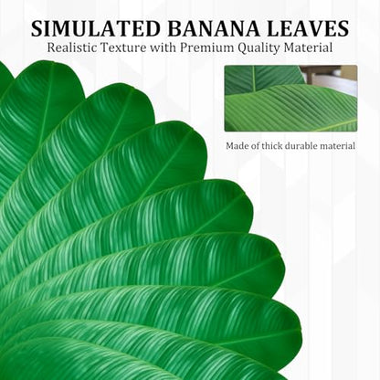 15PCS Banana Leaves, Banana Leaf Plates and Bananas Leaf, Tropical Style Artificial Leafs Plates for Event Decor, Table Setting, Party Backdrop or Photo Prop