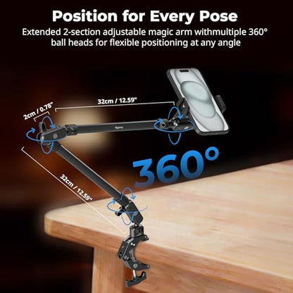 SmallRig 26" Magic Arm with Super Clamp, Overhead Phone Mount, Flexible Desk Camera Mount with 1/4" Screw and Cable Clip, Max Load 2.2lb, for iPhone, Action Camera, Video Light, Webcam, Mic - 5625 - style: Double Ball Joints with Cable Clip