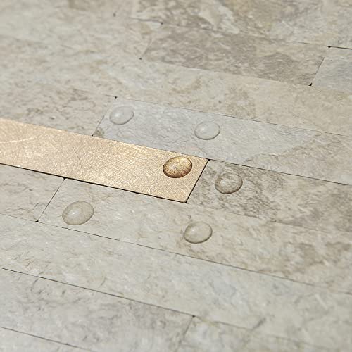 AULIGET Faux Stone Peel and Stick Backsplash, Beige Marble Look PVC Wall Tiles Stick on Backsplash, 2 - color: Stone Beige + Metal Copper, size: 2 Sheets, 6"x12"x0.12"