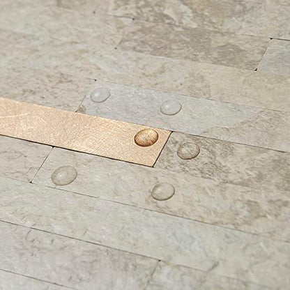 AULIGET Faux Stone Peel and Stick Backsplash, Beige Marble Look PVC Wall Tiles Stick on Backsplash, 2 - color: Stone Beige + Metal Copper, size: 2 Sheets, 6"x12"x0.12"