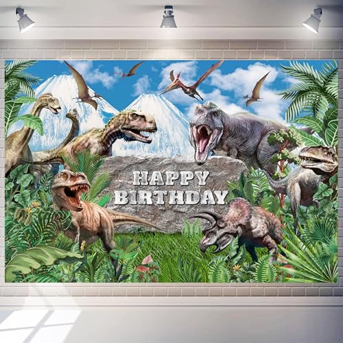 Happy Birthday Dinosaur Backdrop 10x5 FT Jurassic Theme Jungle Party Backdrops Decor Banner Birthday Party Backdrop Supplies for Kids Green - color: Dinosaur C, size: 10x5 FT