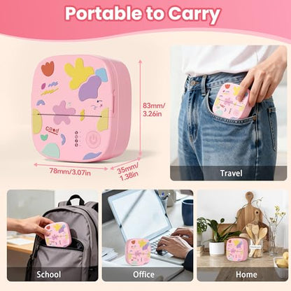 Mini Sticker Printer AHM2, Mini Thermal Printer with 3 Rolls Paper, Bluetooth Inkless Printpods, Pocket Label Maker Suitable for Creative Kids DIY, Diaries, Photos, Study Notes -Light Pink - color: Light Pink