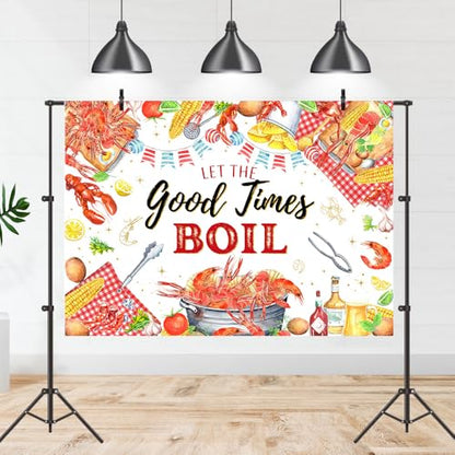 Crawfish Boil Backdrop 7x5ft Let The Good Times Boil Crawfish Shrimp Party Decorations Seafood Feast Birthday Photography Background Photo Booth Prop - size: 7x5ft