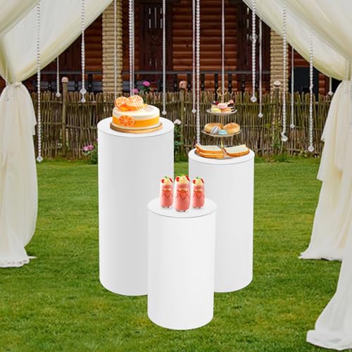 3 Pcs Round Cylinder Pedestal Stands White Thickened PVC Reusable Dessert Display Plinth Pillars for Party Weddings or Banquets 35.4''(L),29.5''(M),23.6''(S) - size: 35.4''(L),29.5''(M),23.6''(S)